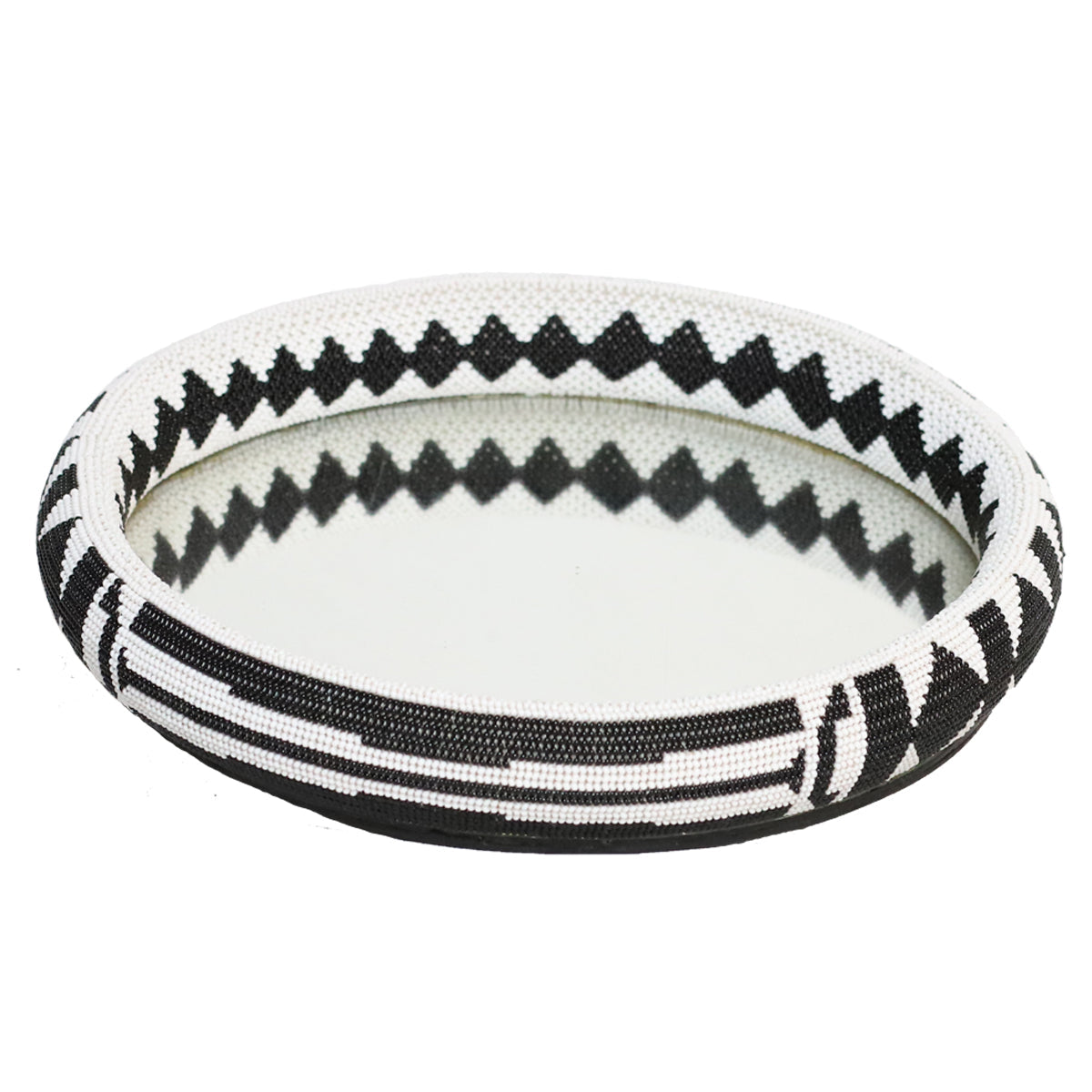 Beaded Tray with Mirror Black & White-0