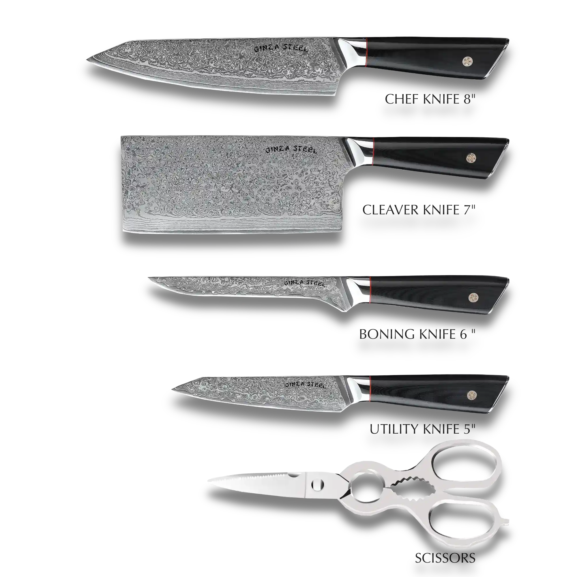 HAGAKURE SIX | Essential 6 pcs Knife set | 4 Knives, 1 Shears with Wood Block-3