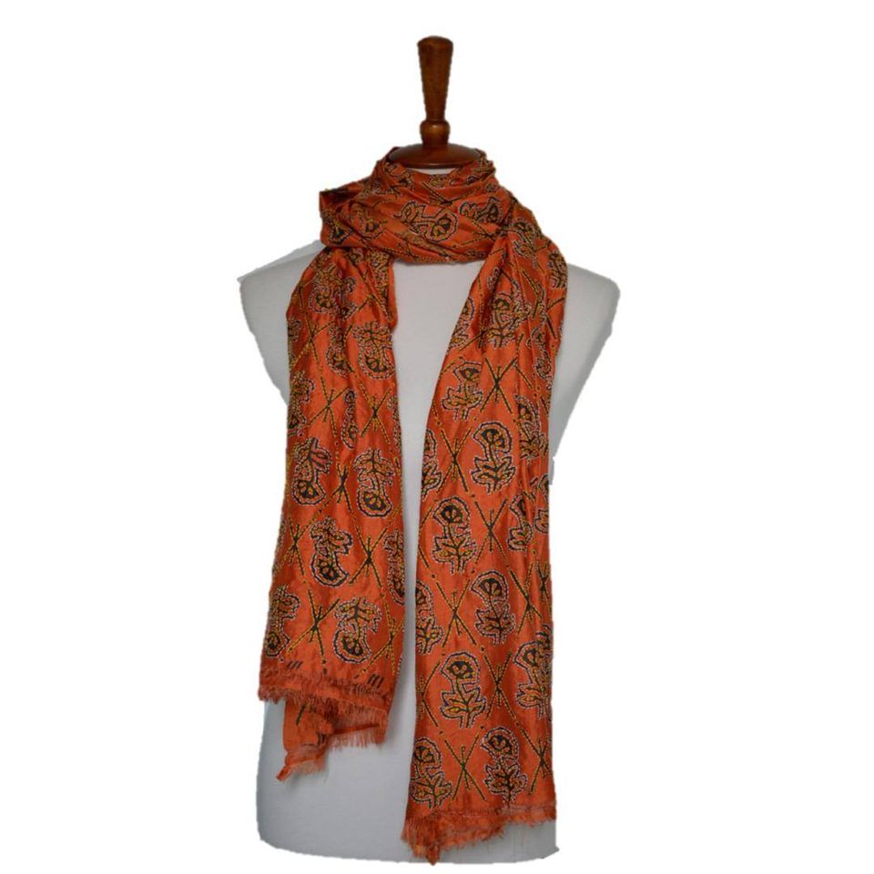 Hand embroidered kantha silk shawl-0