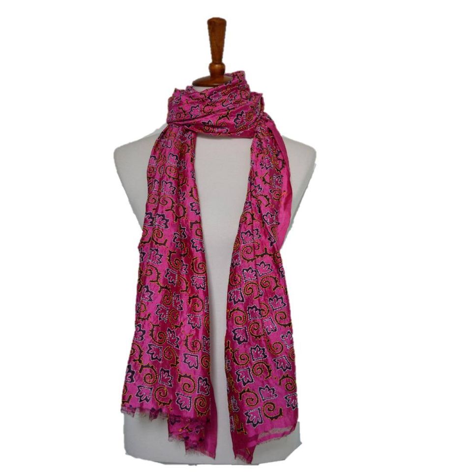 Hand embroidered kantha silk shawl-1